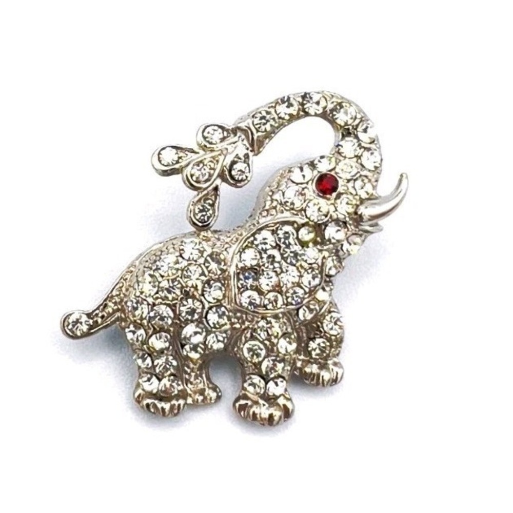 Vintage Clear Rhinestone Silver Tone Brooch Pin Elephant Roll Tide Alabama P069